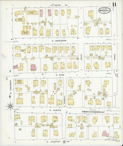 Sanborn Fire Insurance Map from Marshall, Harrison County, Texas (1909), Sheet #0011 - Complete Map Set gallery image, historic Sanborn map, vintage wall art, Texas Texas