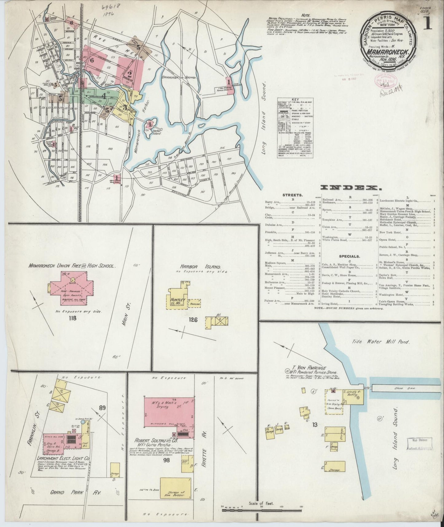 Sanborn Fire Insurance Map from Mamaroneck, Westchester County, New York. (1896) – Historic Sanborn Fire Insurance Map Print