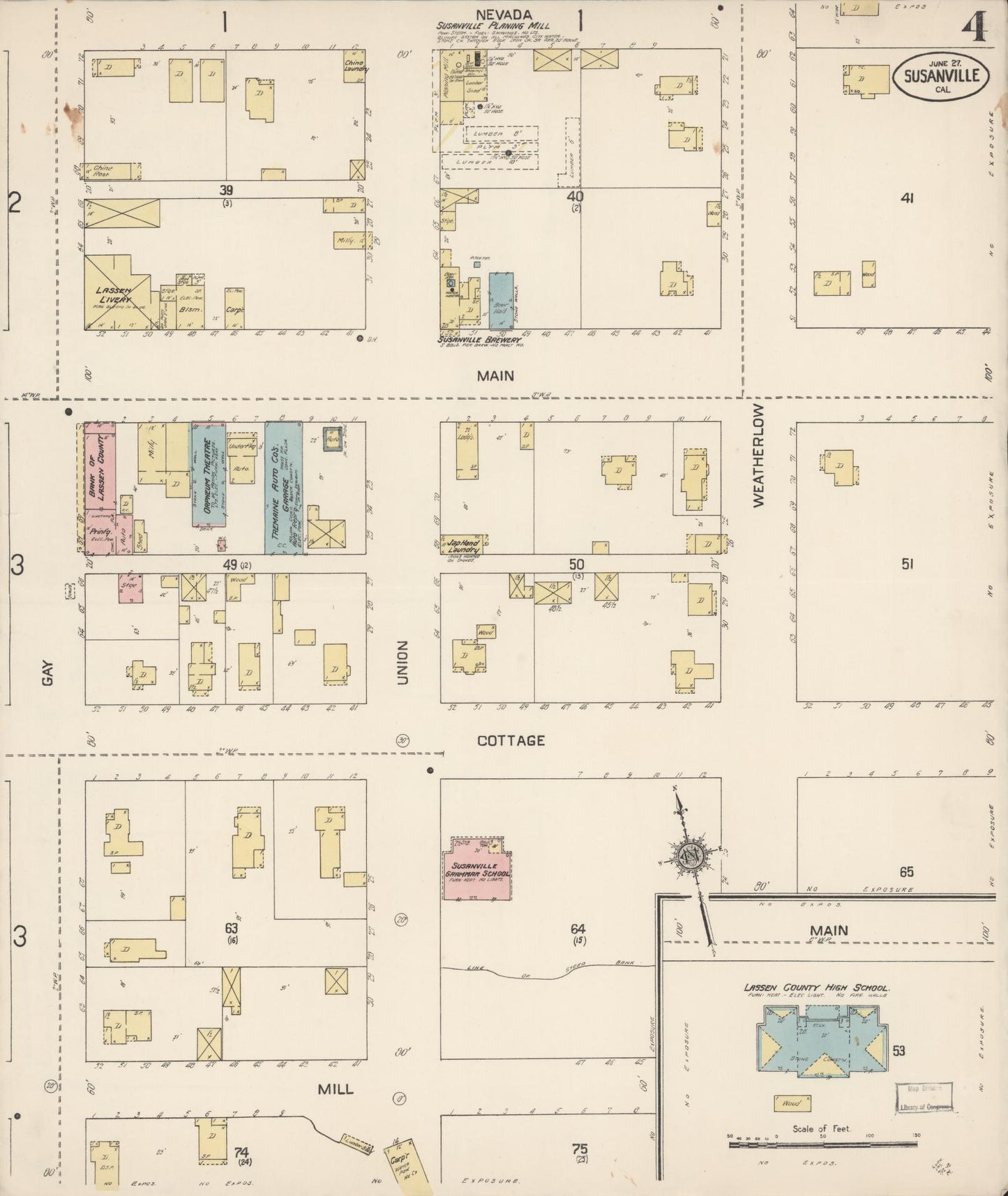 Sanborn Fire Insurance Map from Susanville, Lassen County, California (1912), Sheet #0004 - Complete Map Set gallery image, historic Sanborn map, vintage wall art, California California