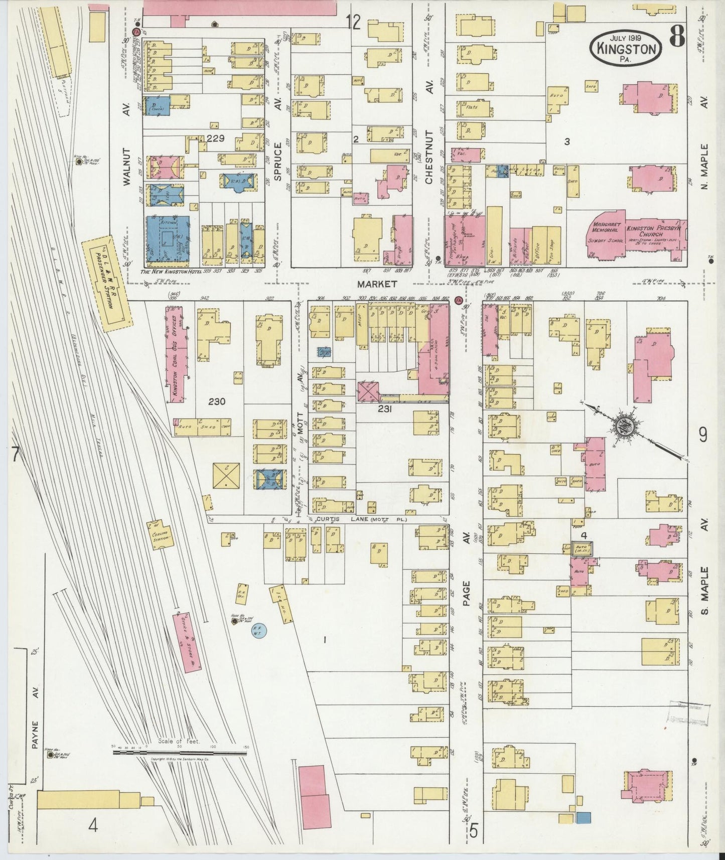 Sanborn Fire Insurance Map from Kingston, Luzerne County, Pennsylvania (1919), Sheet #0008 - Historic Sanborn Fire Insurance Map Print, vintage old map wall art, antique decor, genealogy gift, Pennsylvania Pennsylvania map