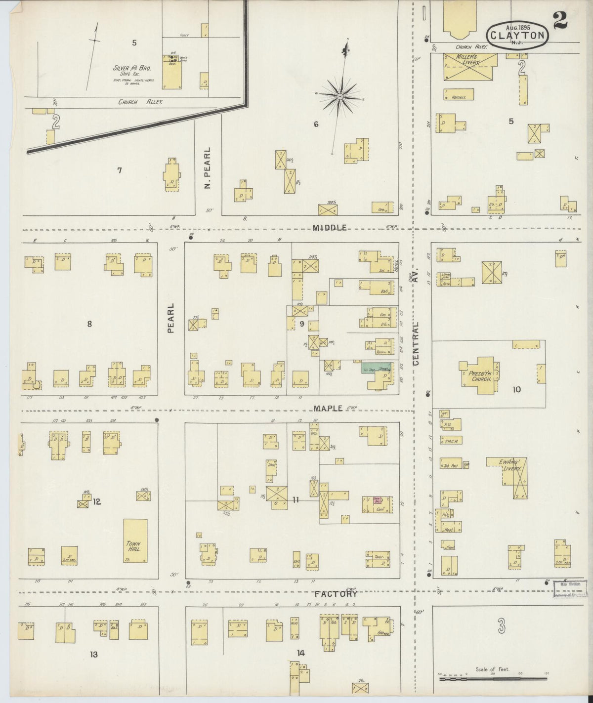 Sanborn Fire Insurance Map from Clayton, Gloucester County, New Jersey (1895), Sheet #0002 - Historic Sanborn Fire Insurance Map Print, vintage old map wall art, antique decor, genealogy gift, New Jersey New Jersey map