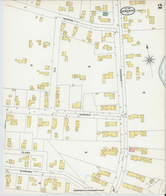 Sanborn Fire Insurance Map from Lebanon, Grafton County, New Hampshire (1904), Sheet #0002 - Historic Sanborn Fire Insurance Map Print, vintage old map wall art, antique decor, genealogy gift, New Hampshire New Hampshire map