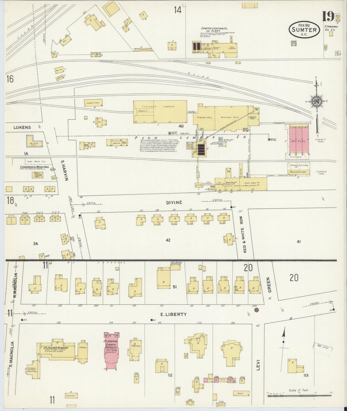 Sanborn Fire Insurance Map from Sumter, Sumter County, South Carolina (1912), Sheet #0019 - Complete Map Set gallery image, historic Sanborn map, vintage wall art, South Carolina South Carolina