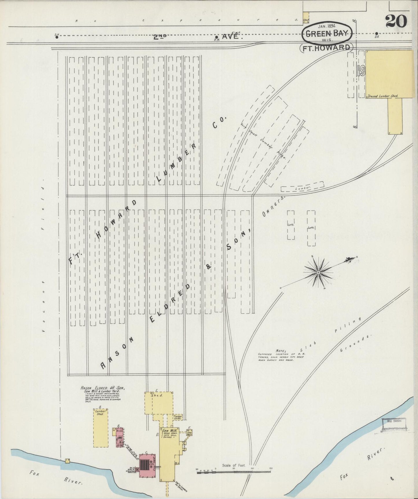 Sanborn Fire Insurance Map from Green Bay, Brown County, Wisconsin (1894), Sheet #0020 - Complete Map Set gallery image, historic Sanborn map, vintage wall art, Wisconsin Wisconsin