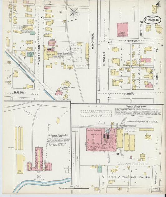 Sanborn Fire Insurance Map from Franklin, Johnson County, Indiana (1892), Sheet #0004 - Historic Sanborn Fire Insurance Map Print, vintage old map wall art, antique decor, genealogy gift, Indiana Indiana map