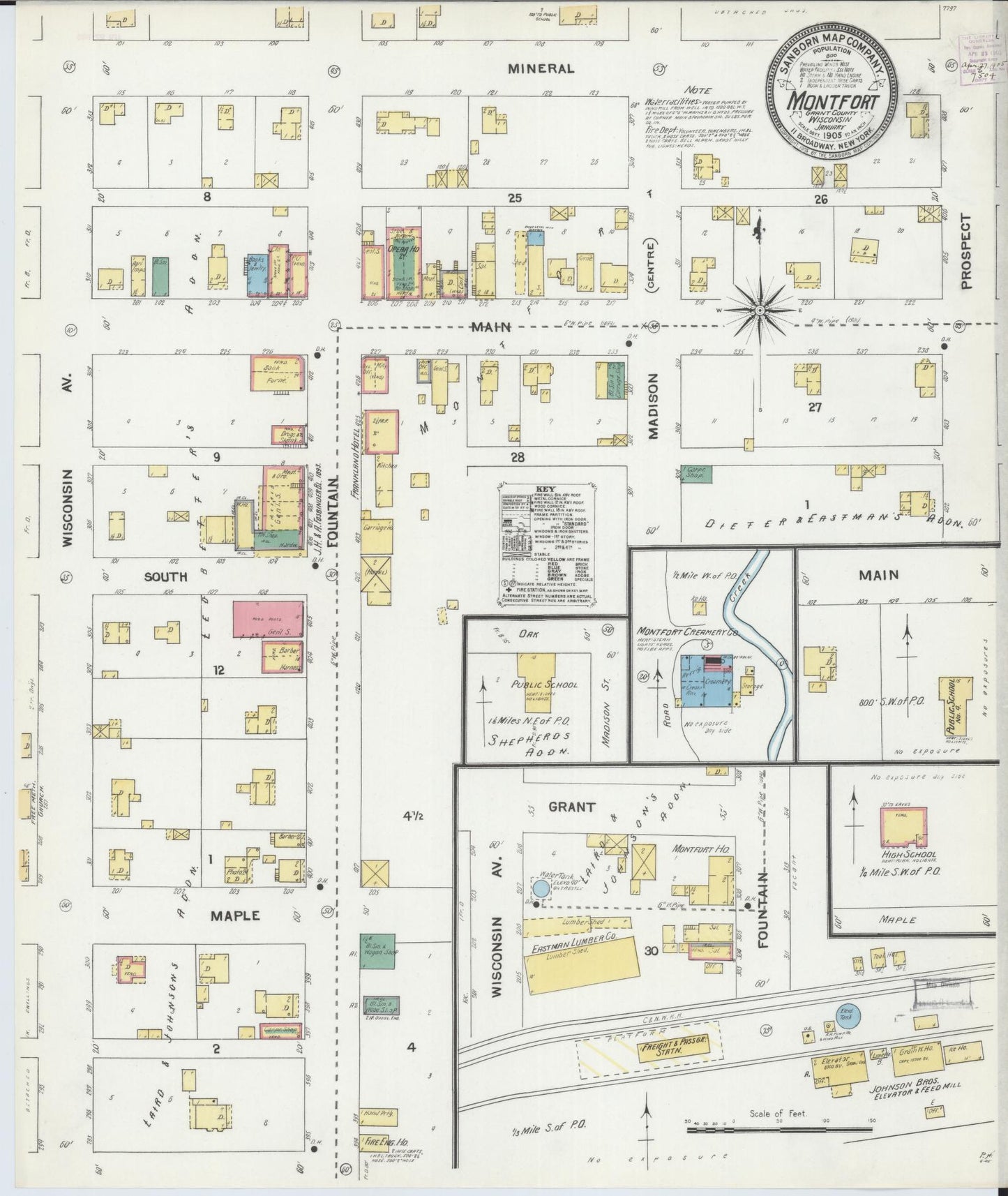 Sanborn Fire Insurance Map from Montfort, Grant County, Wisconsin (1905), Sheet #0001 - Historic Sanborn Fire Insurance Map Print, vintage old map wall art, antique decor, genealogy gift, Wisconsin Wisconsin map