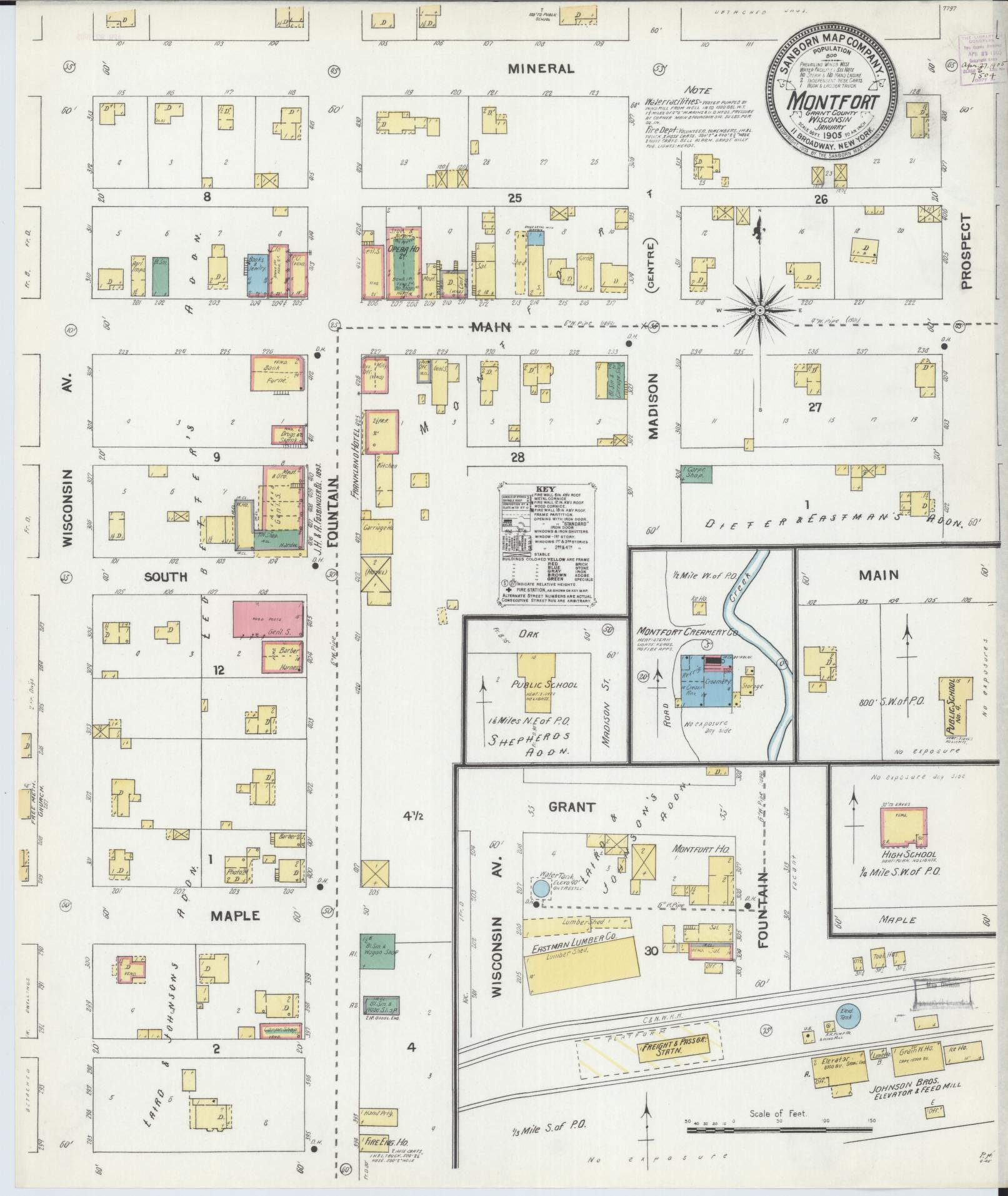 Sanborn Fire Insurance Map from Montfort, Grant County, Wisconsin (1905), Sheet #0001 - Historic Sanborn Fire Insurance Map Print, vintage old map wall art, antique decor, genealogy gift, Wisconsin Wisconsin map