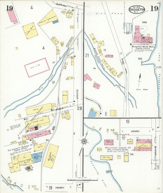 Sanborn Fire Insurance Map from Bridgeton, Cumberland County, New Jersey (1923), Sheet #0019 - Historic Sanborn Fire Insurance Map Print, vintage old map wall art, antique decor, genealogy gift, New Jersey New Jersey map