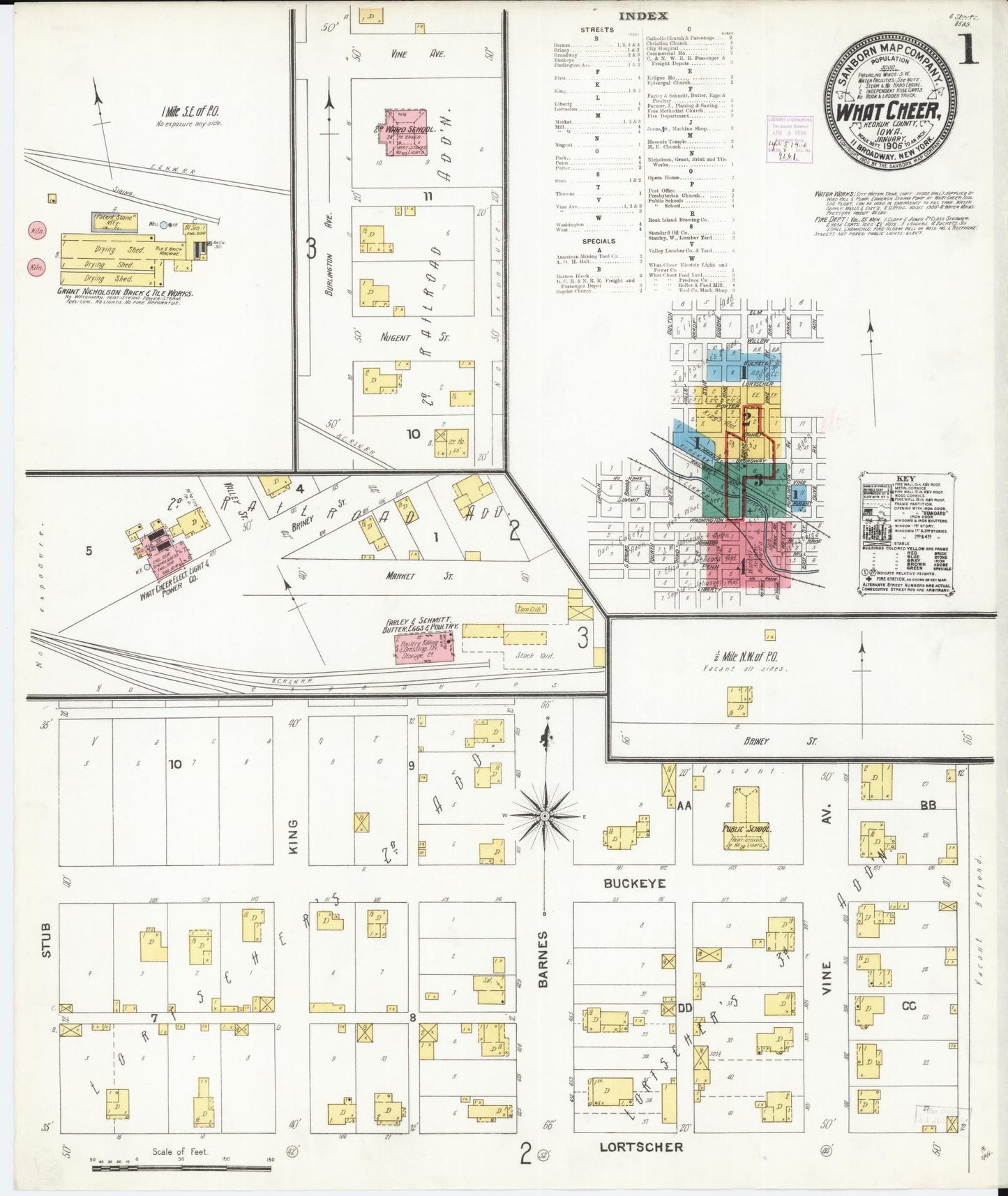 Sanborn Fire Insurance Map from What Cheer, Keokuk County, Iowa (1906), Sheet #0001 - Historic Sanborn Fire Insurance Map Print