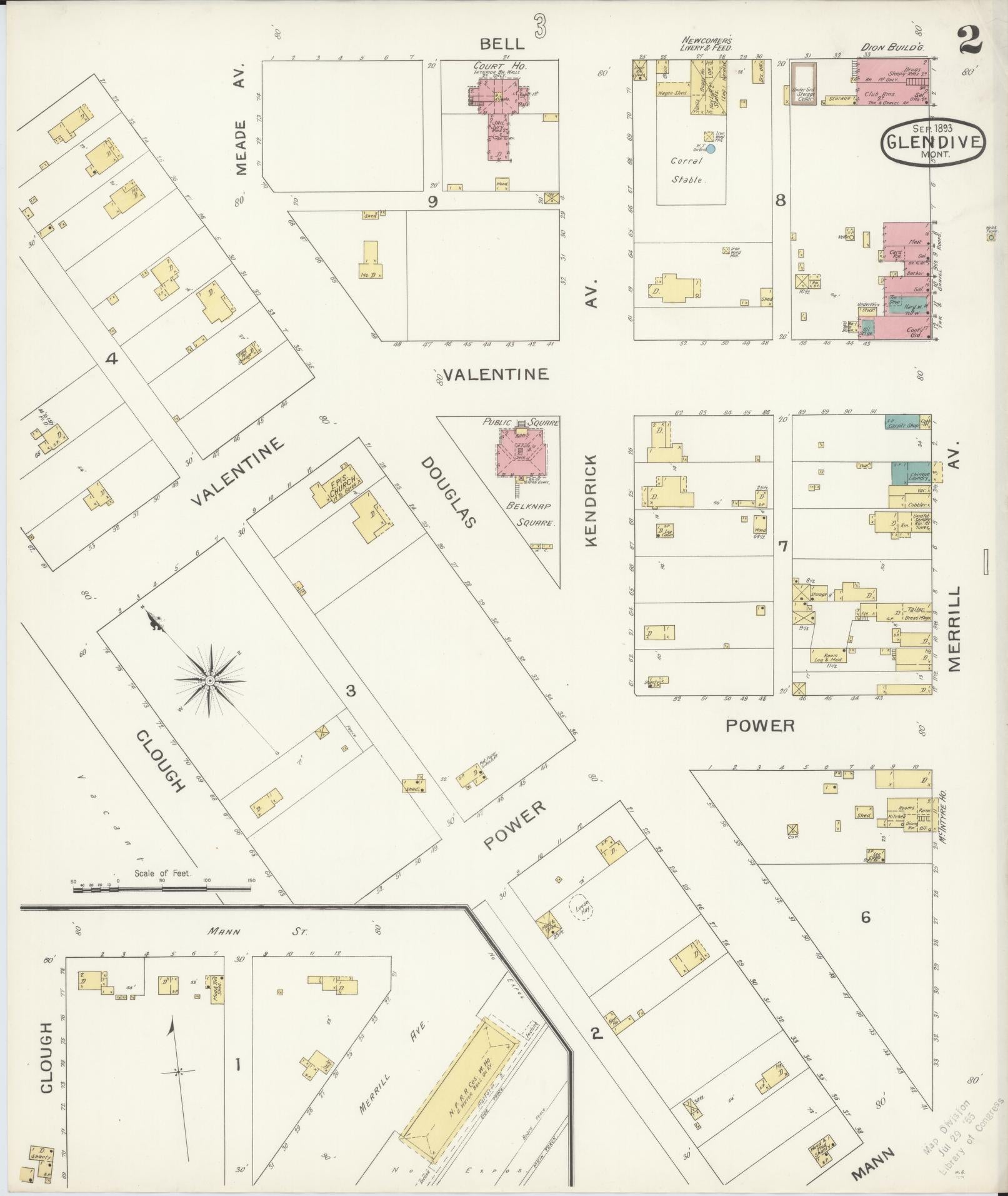 Sanborn Fire Insurance Map from Glendive, Dawson County, Montana (1893), Sheet #0002 - Complete Map Set gallery image, historic Sanborn map, vintage wall art, Montana Montana