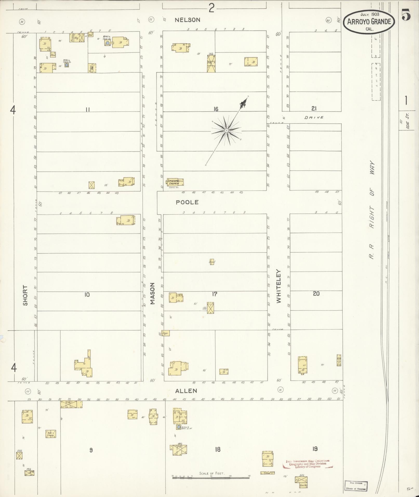 Sanborn Fire Insurance Map from Arroyo Grande, San Luis Obispo County, California (1903), Sheet #0005 - Historic Sanborn Fire Insurance Map Print, vintage old map wall art, antique decor, genealogy gift, California California map