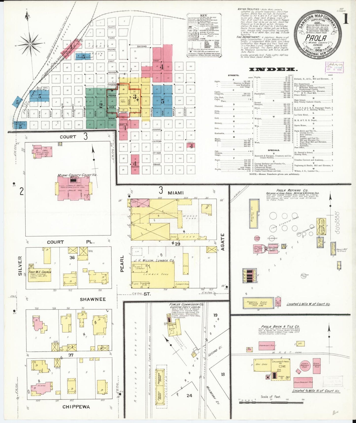 Sanborn Fire Insurance Map from Paola, Miami County, Kansas (1909), Sheet #0001 - Complete Map Set gallery image, historic Sanborn map, vintage wall art, Kansas Kansas