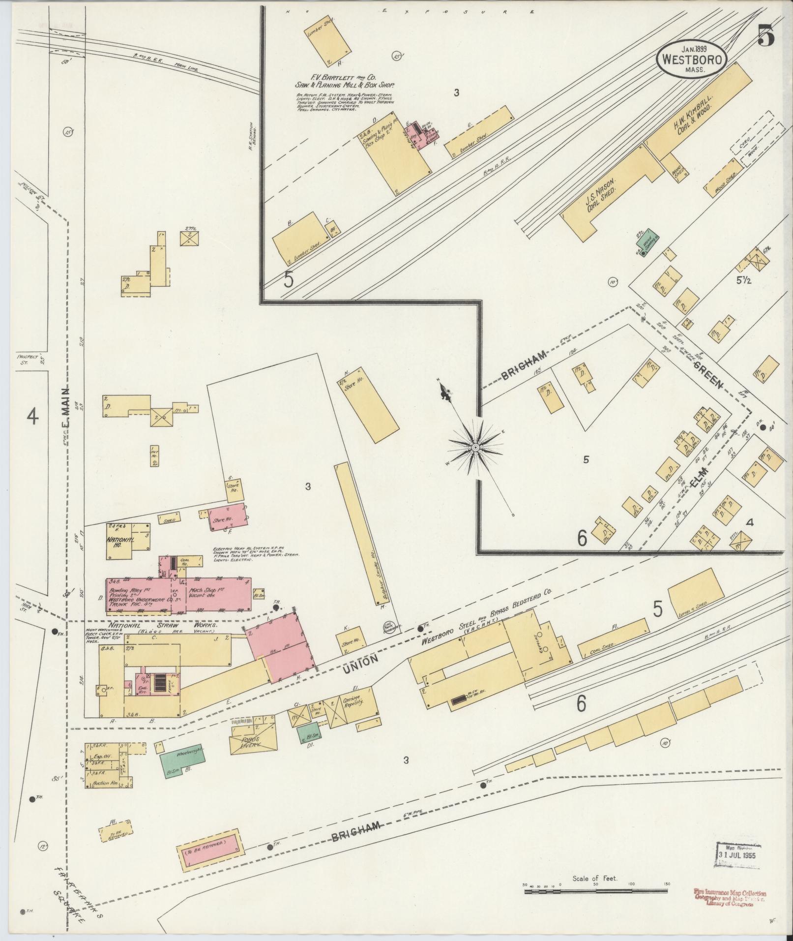 Sanborn Fire Insurance Map from Westboro, Worcester County, Massachusetts (1899), Sheet #0005 - Complete Map Set gallery image, historic Sanborn map, vintage wall art, Massachusetts Massachusetts