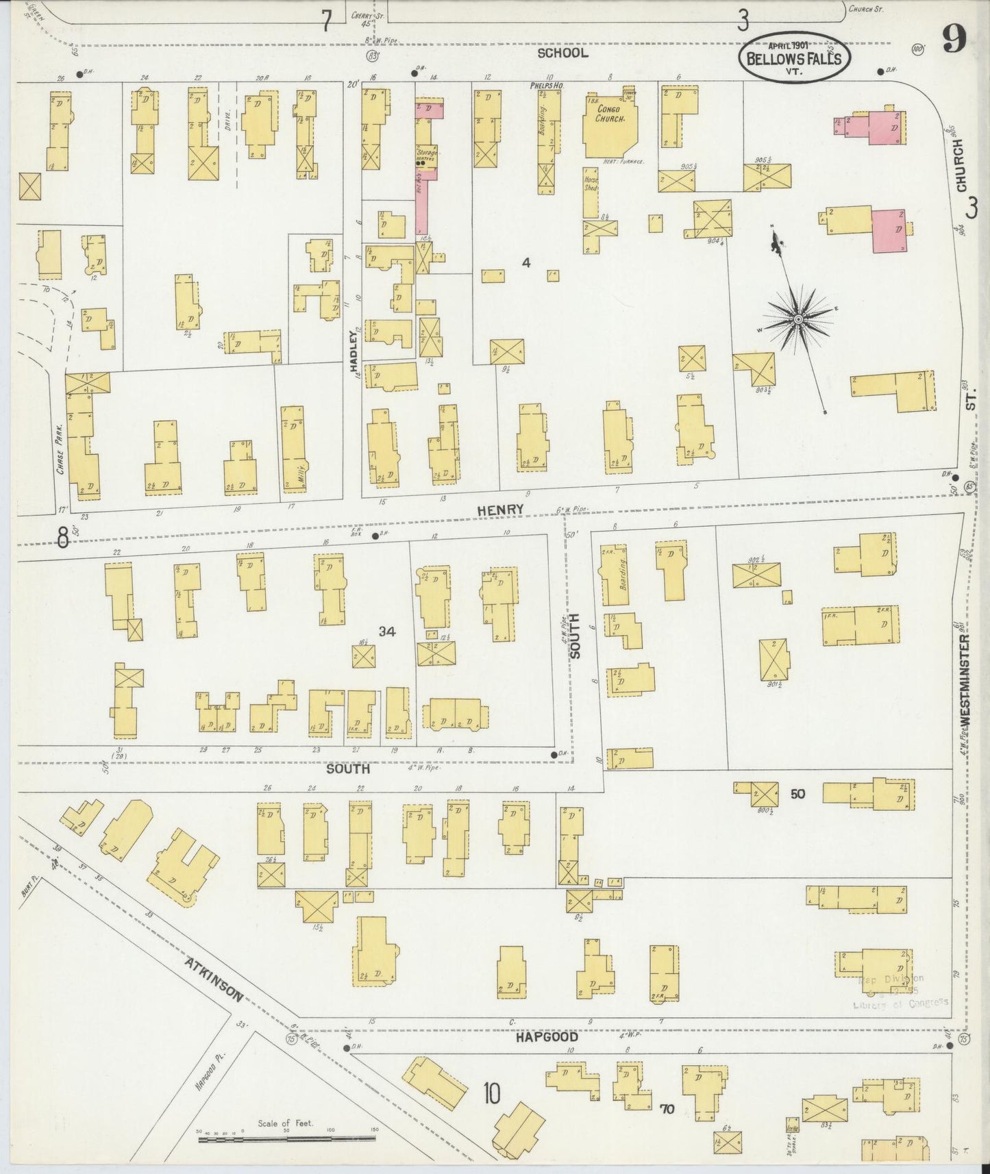 Sanborn Fire Insurance Map from Bellows Falls, Windham County, Vermont (1901), Sheet #0009 - Complete Map Set gallery image, historic Sanborn map, vintage wall art, Vermont Vermont