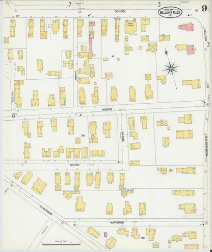 Sanborn Fire Insurance Map from Bellows Falls, Windham County, Vermont (1901), Sheet #0009 - Complete Map Set gallery image, historic Sanborn map, vintage wall art, Vermont Vermont