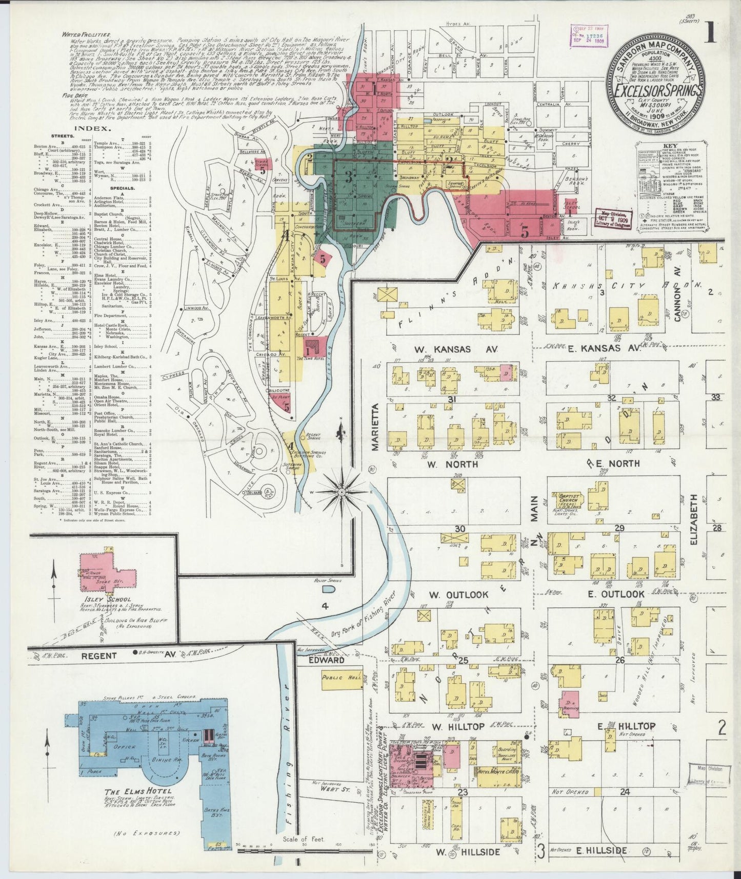 Sanborn Fire Insurance Map from Excelsior Springs, Clay County, Missouri (1909), Sheet #0001 - Complete Map Set gallery image, historic Sanborn map, vintage wall art, Missouri Missouri