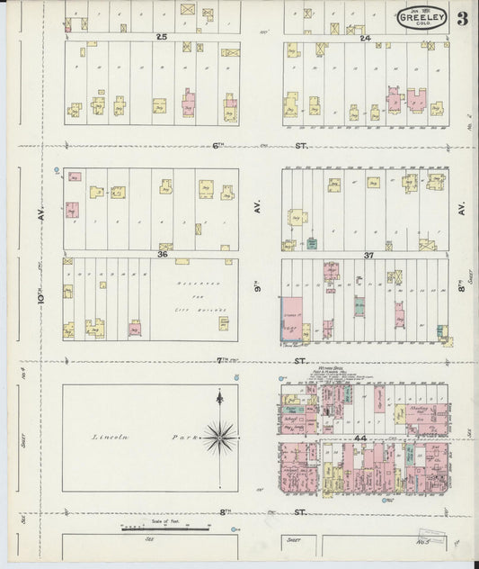 Sanborn Fire Insurance Map from Greeley, Weld County, Colorado (1891), Sheet #0003 - Historic Sanborn Fire Insurance Map Print, vintage old map wall art, antique decor, genealogy gift, Colorado Colorado map