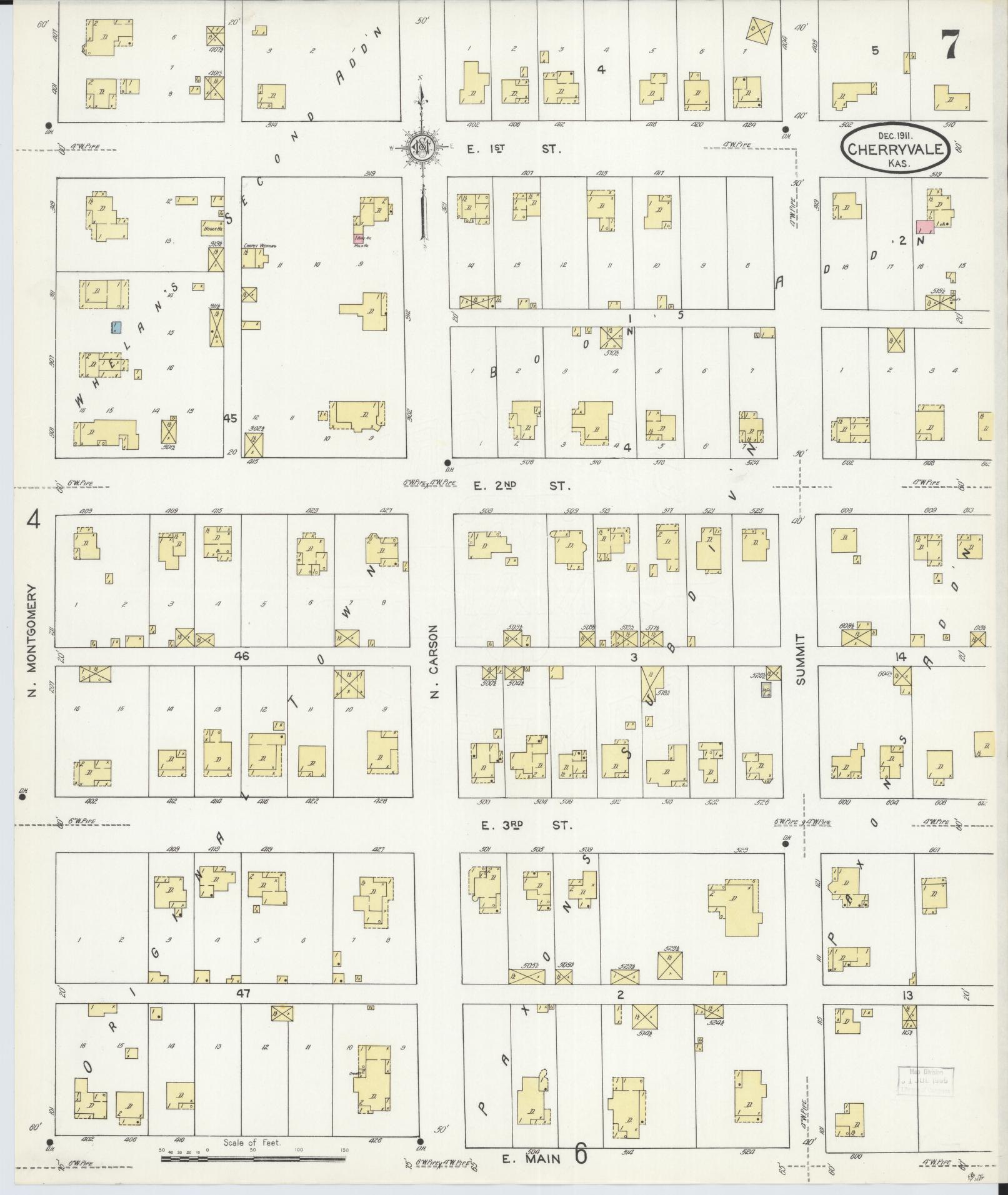 Sanborn Fire Insurance Map from Cherryvale, Montgomery County, Kansas (1911), Sheet #0007 - Historic Sanborn Fire Insurance Map Print, vintage old map wall art, antique decor, genealogy gift, Kansas Kansas map