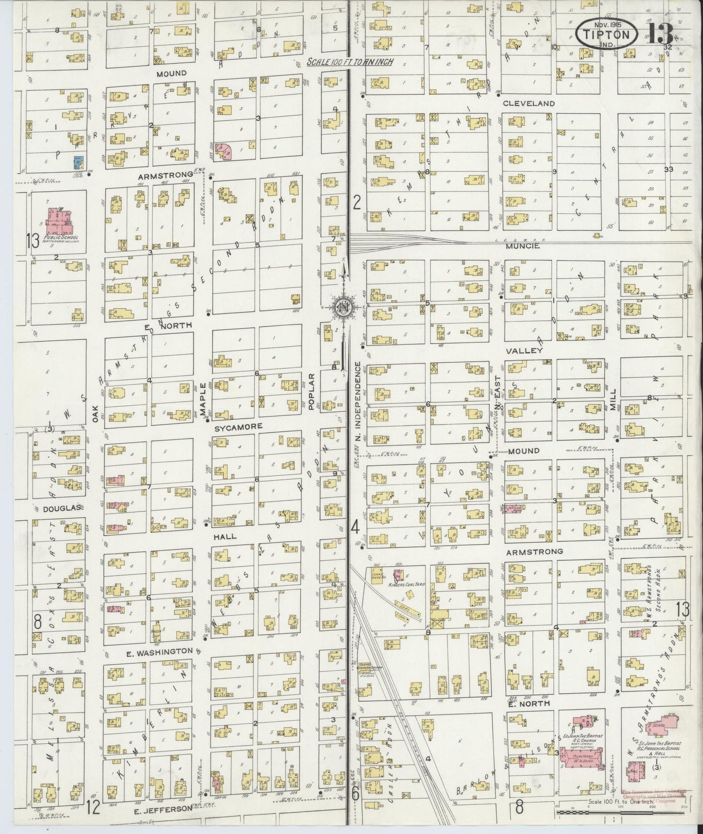 Sanborn Fire Insurance Map from Tipton, Tipton County, Indiana (1915), Sheet #0013 - Historic Sanborn Fire Insurance Map Print, vintage old map wall art, antique decor, genealogy gift, Indiana Indiana map