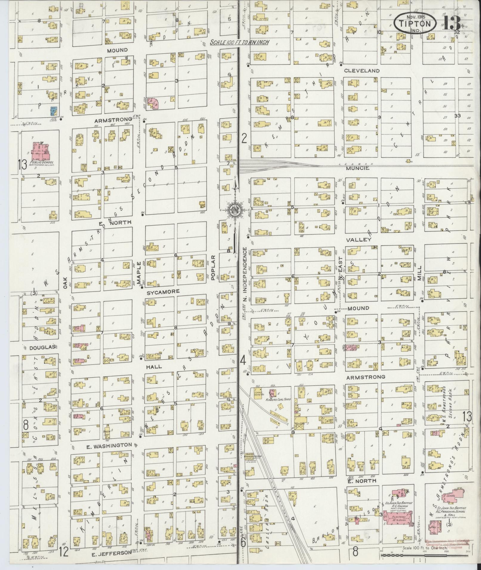 Sanborn Fire Insurance Map from Tipton, Tipton County, Indiana (1915), Sheet #0013 - Historic Sanborn Fire Insurance Map Print, vintage old map wall art, antique decor, genealogy gift, Indiana Indiana map
