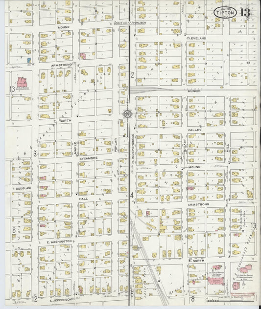 Sanborn Fire Insurance Map from Tipton, Tipton County, Indiana (1915), Sheet #0013 - Historic Sanborn Fire Insurance Map Print, vintage old map wall art, antique decor, genealogy gift, Indiana Indiana map