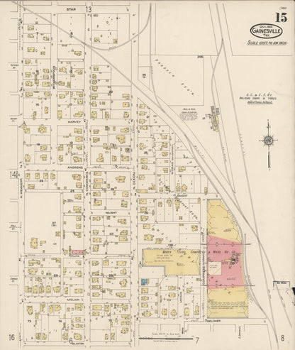 Sanborn Fire Insurance Map from Gainesville, Cooke County, Texas (1922), Sheet #0015 - Complete Map Set gallery image, historic Sanborn map, vintage wall art, Texas Texas