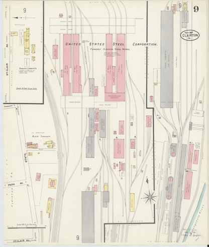 Sanborn Fire Insurance Map from Clairton, Allegheny County, Pennsylvania (1907), Sheet #0009 - Complete Map Set gallery image, historic Sanborn map, vintage wall art, Pennsylvania Pennsylvania
