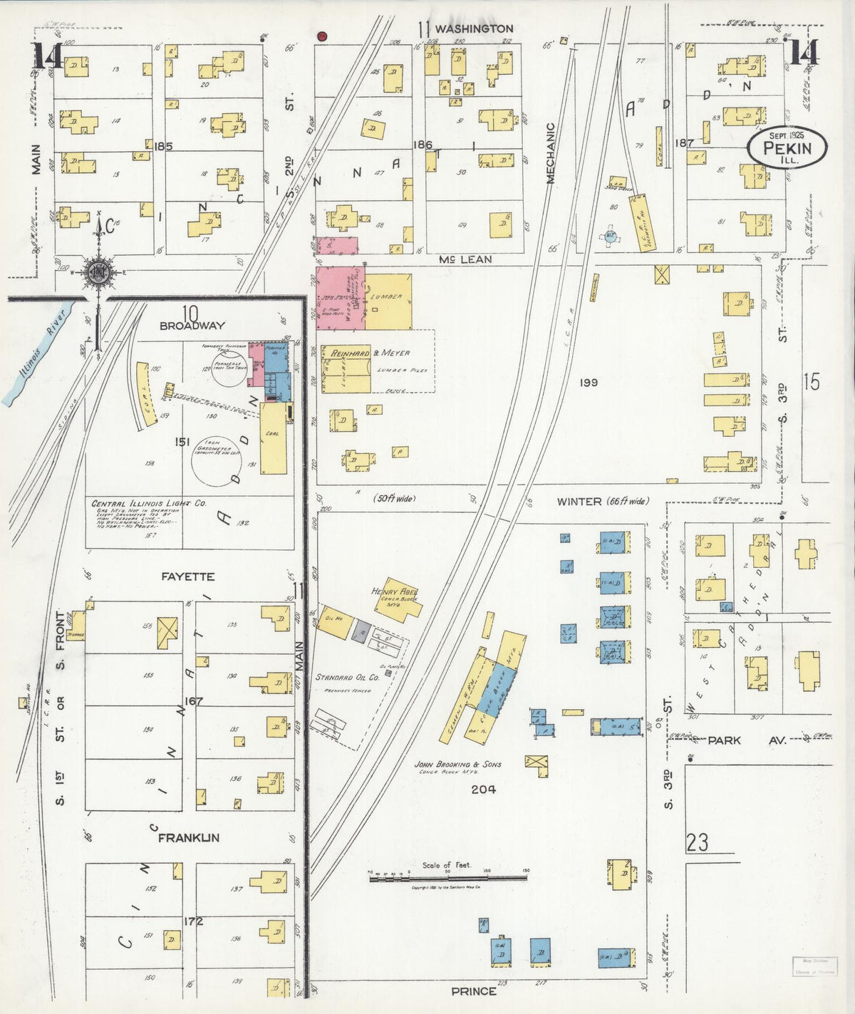Sanborn Fire Insurance Map from Pekin, Tazewell County, Illinois (1925), Sheet #0014 - Historic Sanborn Fire Insurance Map Print, vintage old map wall art, antique decor, genealogy gift, Illinois Illinois map