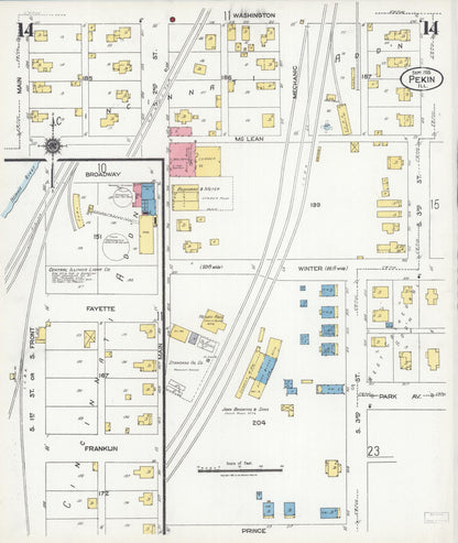 Sanborn Fire Insurance Map from Pekin, Tazewell County, Illinois (1925), Sheet #0014 - Historic Sanborn Fire Insurance Map Print, vintage old map wall art, antique decor, genealogy gift, Illinois Illinois map