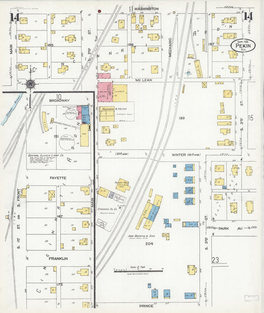 Sanborn Fire Insurance Map from Pekin, Tazewell County, Illinois (1925), Sheet #0014 - Historic Sanborn Fire Insurance Map Print, vintage old map wall art, antique decor, genealogy gift, Illinois Illinois map