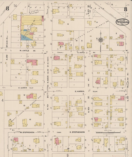 Sanborn Fire Insurance Map from Petersburg, Menard County, Illinois (1922), Sheet #0008 - Historic Sanborn Fire Insurance Map Print, vintage old map wall art, antique decor, genealogy gift, Illinois Illinois map