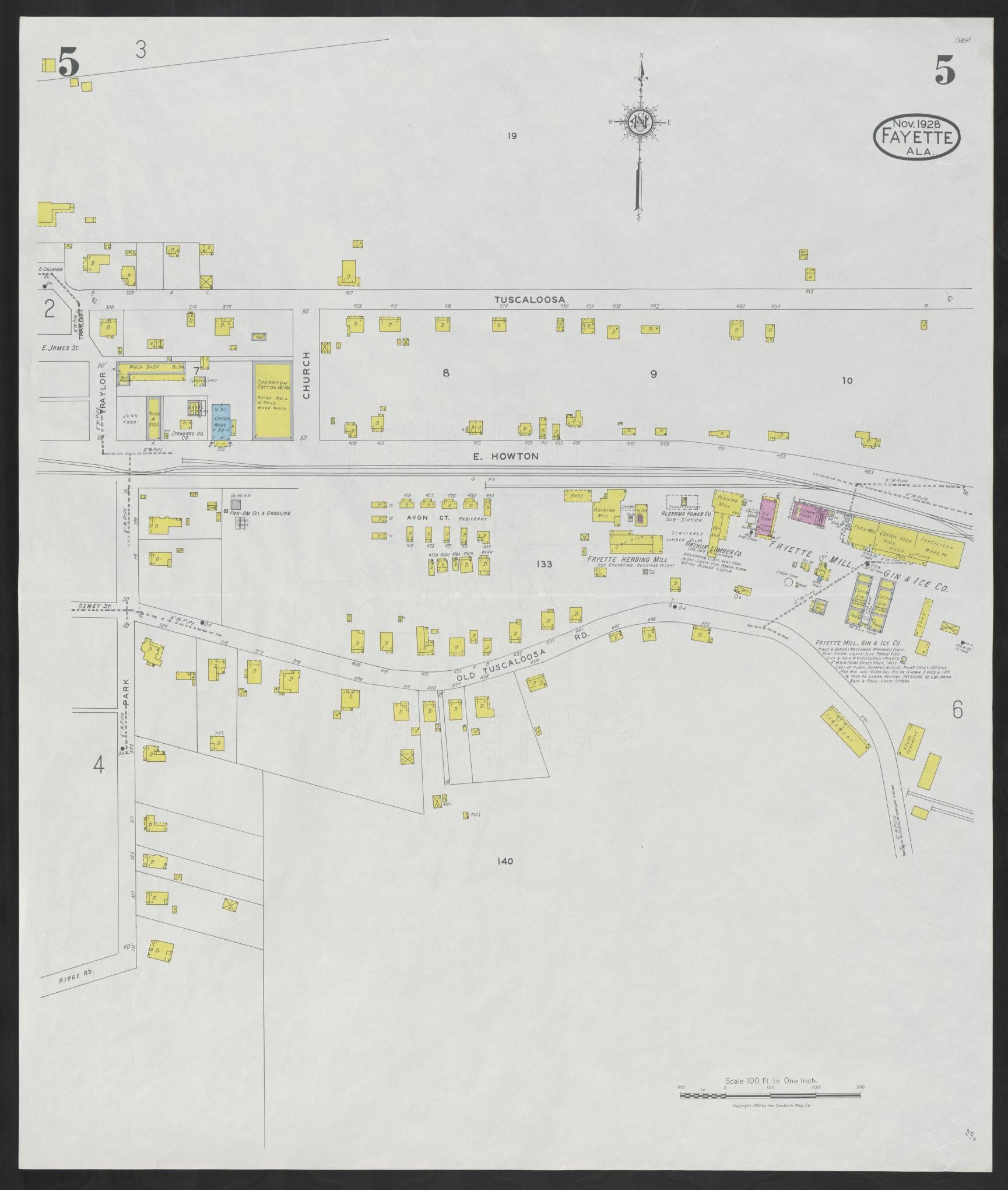 Sanborn Fire Insurance Map from Fayette, Fayette County, Alabama (1928), Sheet #0005 - Complete Map Set gallery image, historic Sanborn map, vintage wall art, Alabama Alabama