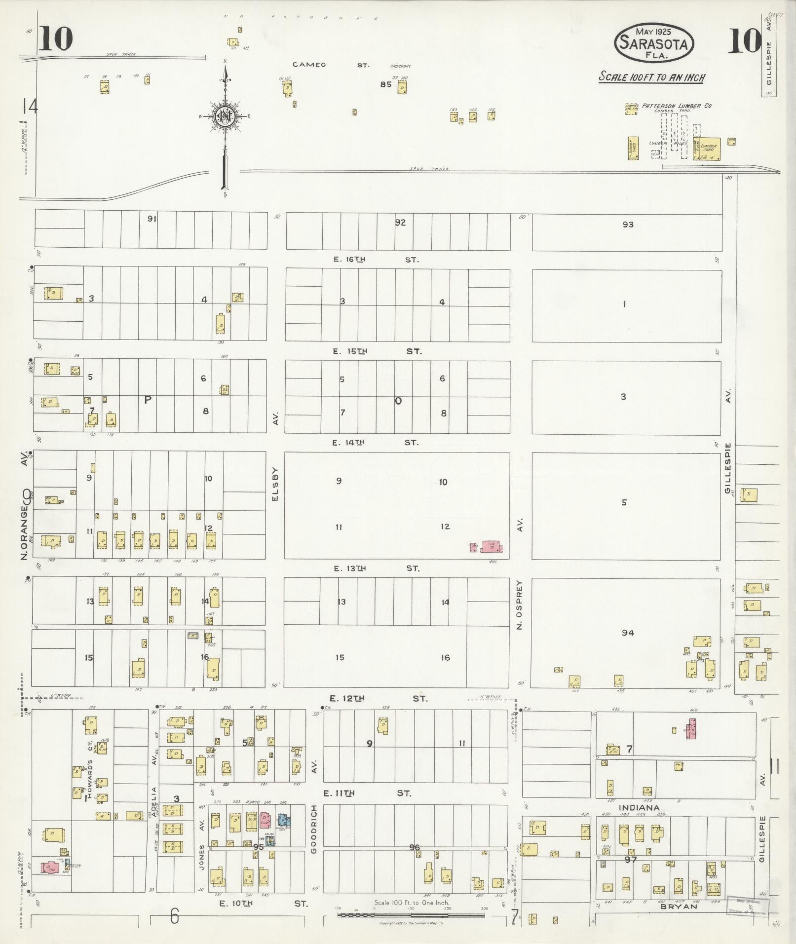 Sanborn Fire Insurance Map from Sarasota, Sarasota County, Florida (1925), Sheet #0010 - Complete Map Set gallery image, historic Sanborn map, vintage wall art, Florida Florida