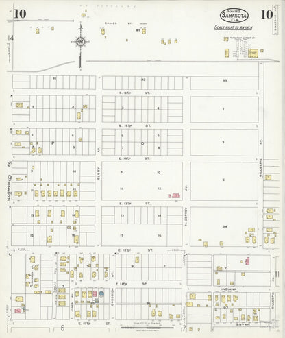 Sanborn Fire Insurance Map from Sarasota, Sarasota County, Florida (1925), Sheet #0010 - Complete Map Set gallery image, historic Sanborn map, vintage wall art, Florida Florida