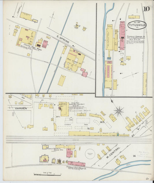 Sanborn Fire Insurance Map from Titusville, Crawford County, Pennsylvania (1893), Sheet #0010 - Historic Sanborn Fire Insurance Map Print, vintage old map wall art, antique decor, genealogy gift, Pennsylvania Pennsylvania map