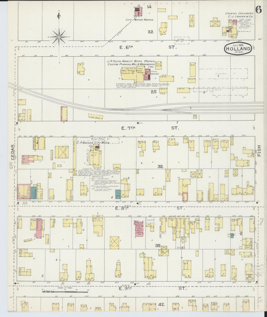 Sanborn Fire Insurance Map from Holland, Ottawa County, Michigan (1893), Sheet #0006 - Historic Sanborn Fire Insurance Map Print, vintage old map wall art, antique decor, genealogy gift, Michigan Michigan map