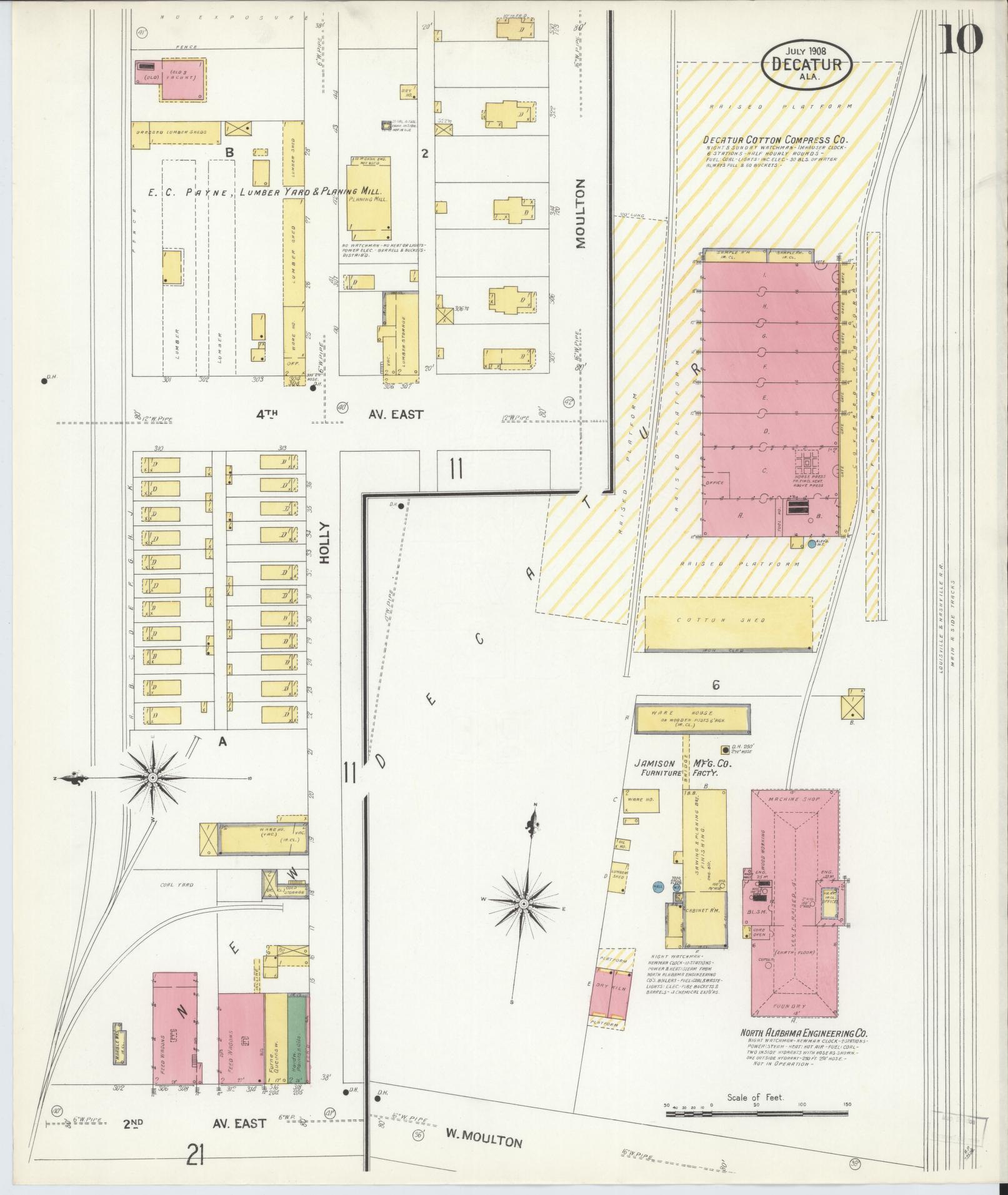 Sanborn Fire Insurance Map from Decatur, Morgan County, Alabama (1908), Sheet #0010 - Complete Map Set gallery image, historic Sanborn map, vintage wall art, Alabama Alabama
