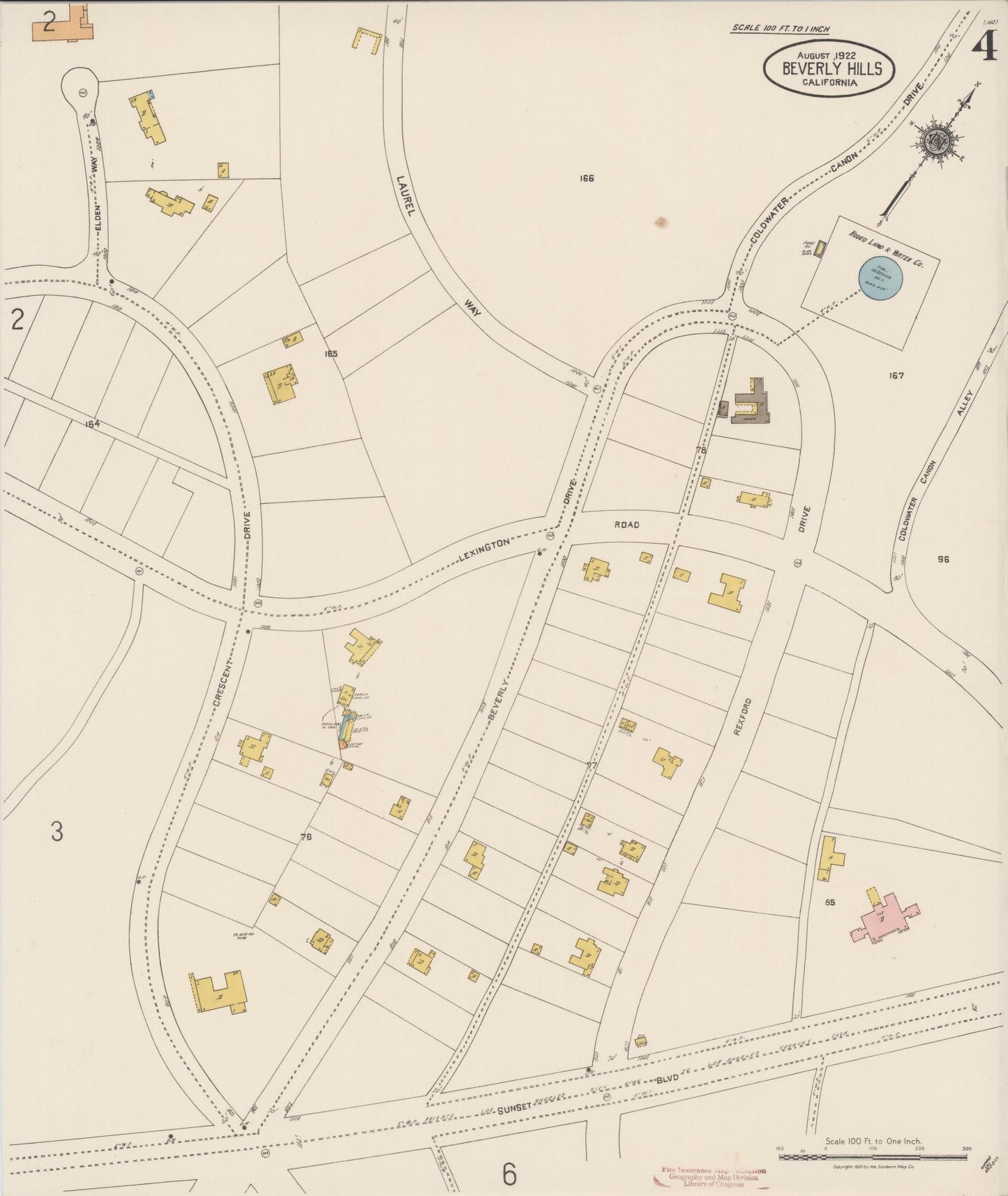 Sanborn Fire Insurance Map from Beverly Hills, Los Angeles County, California (1922), Sheet #0004 - Historic Sanborn Fire Insurance Map Print, vintage old map wall art, antique decor, genealogy gift, California California map