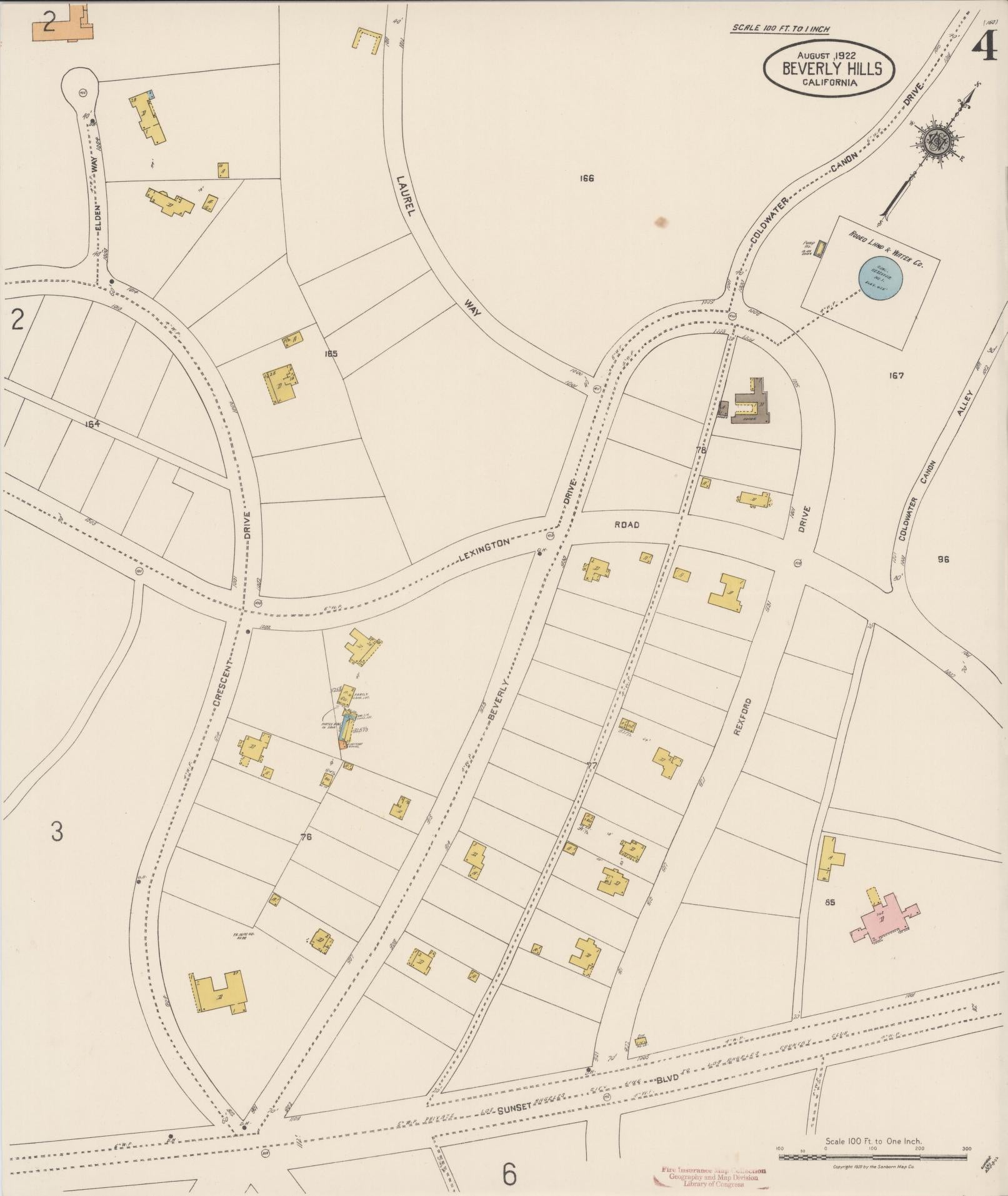 Sanborn Fire Insurance Map from Beverly Hills, Los Angeles County, California (1922), Sheet #0004 - Historic Sanborn Fire Insurance Map Print, vintage old map wall art, antique decor, genealogy gift, California California map