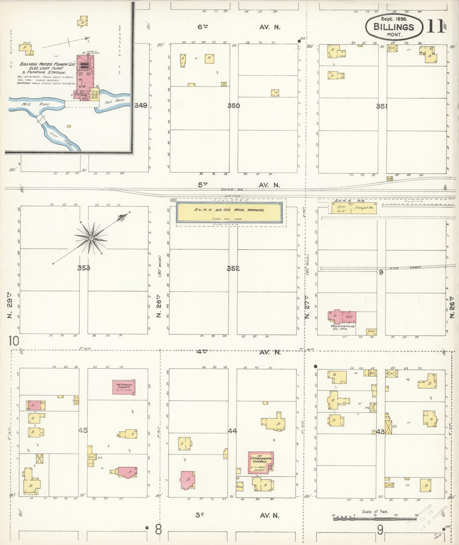 Sanborn Fire Insurance Map from Billings, Yellowstone County, Montana (1896), Sheet #0011 - Historic Sanborn Fire Insurance Map Print, vintage old map wall art, antique decor, genealogy gift, Montana Montana map