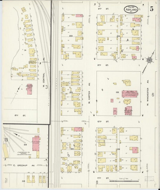 Sanborn Fire Insurance Map from Ashland, Boyd County, Kentucky (1912), Sheet #0005 - Historic Sanborn Fire Insurance Map Print, vintage old map wall art, antique decor, genealogy gift, Kentucky Kentucky map