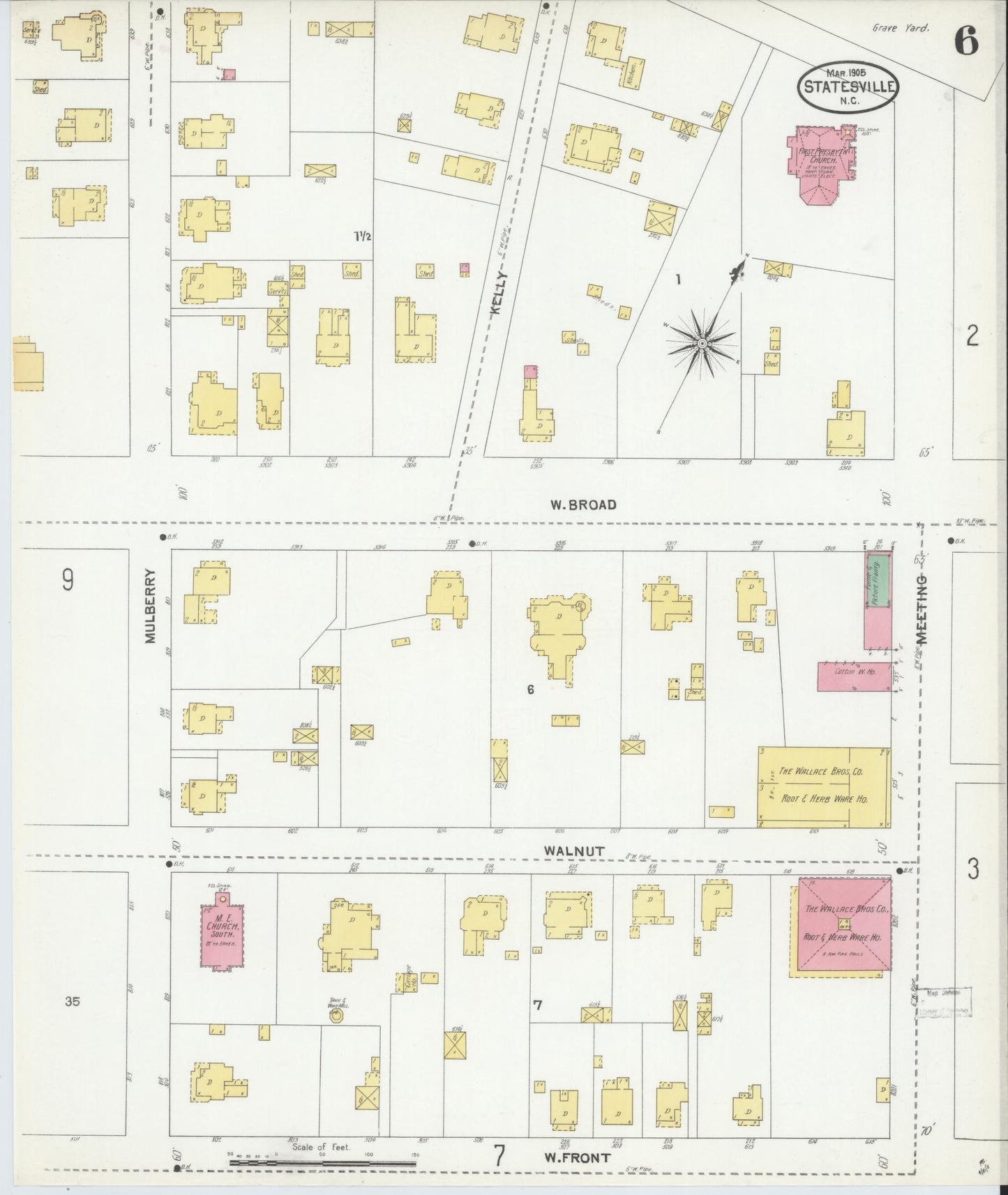 Sanborn Fire Insurance Map from Statesville, Iredell County, North Carolina (1905), Sheet #0006 - Complete Map Set gallery image, historic Sanborn map, vintage wall art, North Carolina North Carolina