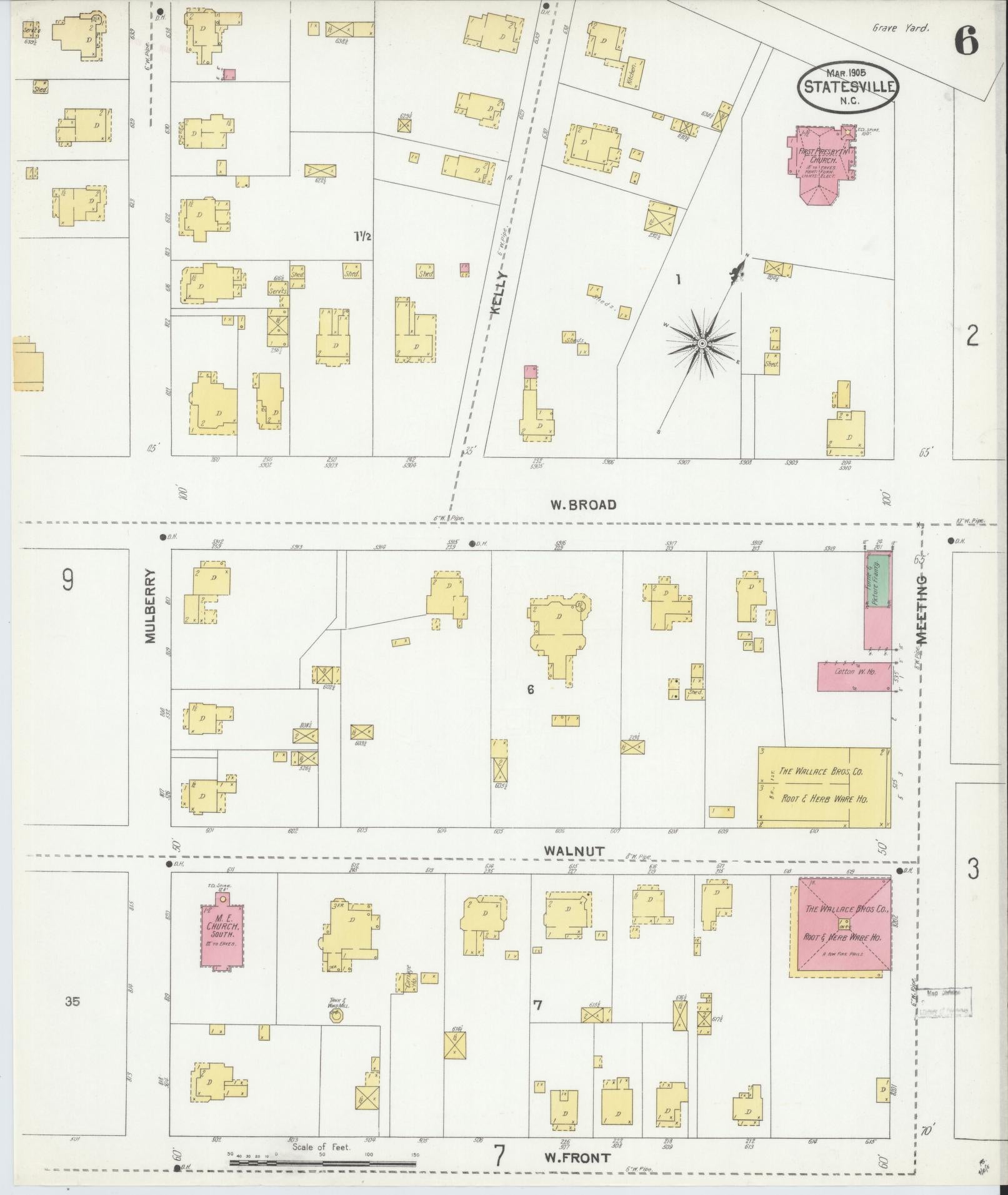 Sanborn Fire Insurance Map from Statesville, Iredell County, North Carolina (1905), Sheet #0006 - Complete Map Set gallery image, historic Sanborn map, vintage wall art, North Carolina North Carolina