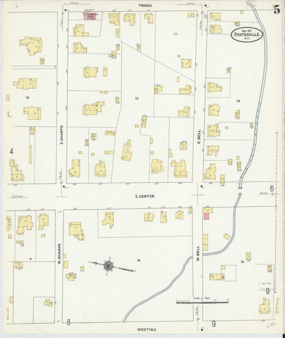 Sanborn Fire Insurance Map from Statesville, Iredell County, North Carolina (1911), Sheet #0005 - Complete Map Set gallery image, historic Sanborn map, vintage wall art, North Carolina North Carolina
