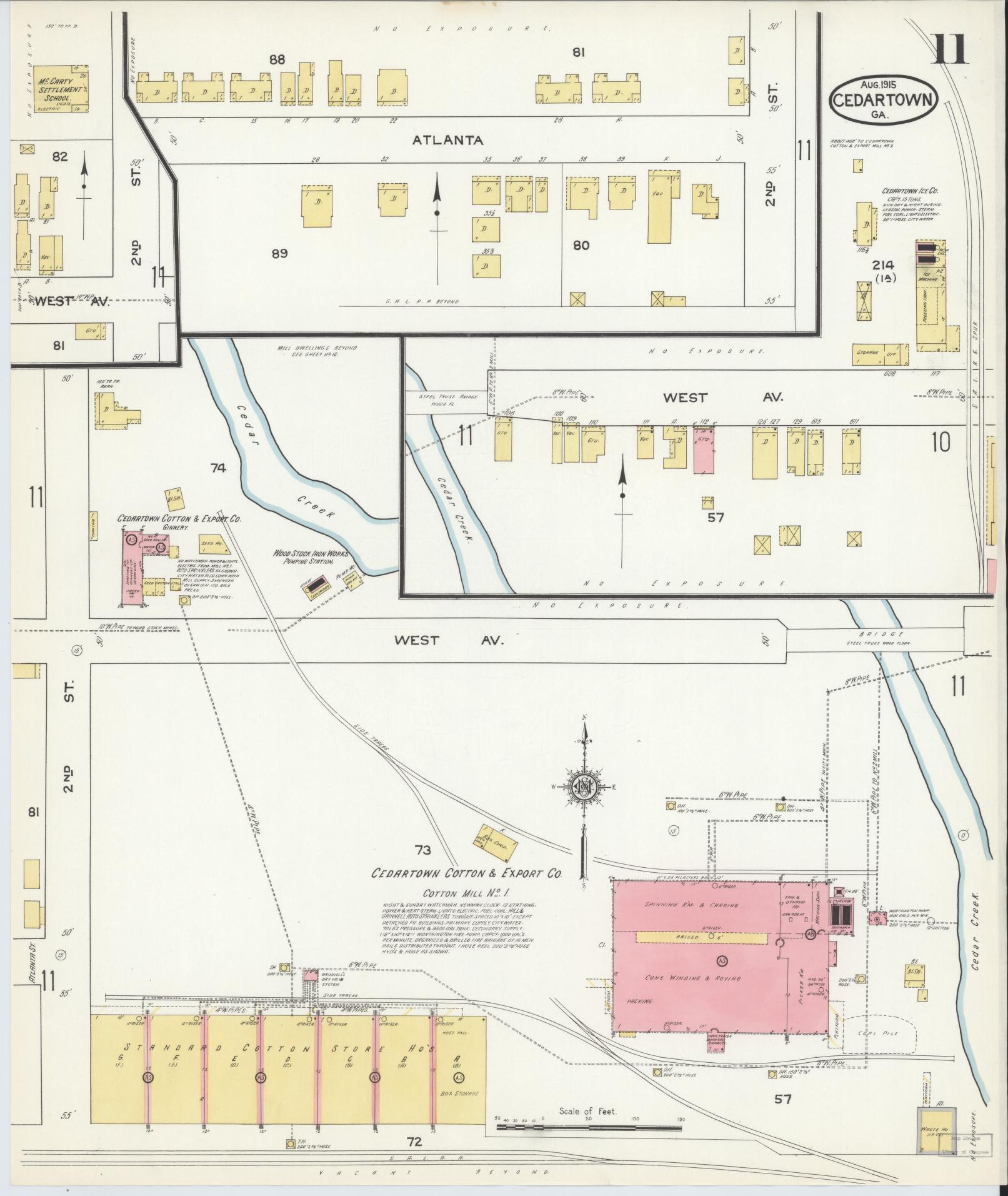 Sanborn Fire Insurance Map from Cedartown, Polk County, Georgia (1915), Sheet #0011 - Complete Map Set gallery image, historic Sanborn map, vintage wall art, Georgia Georgia