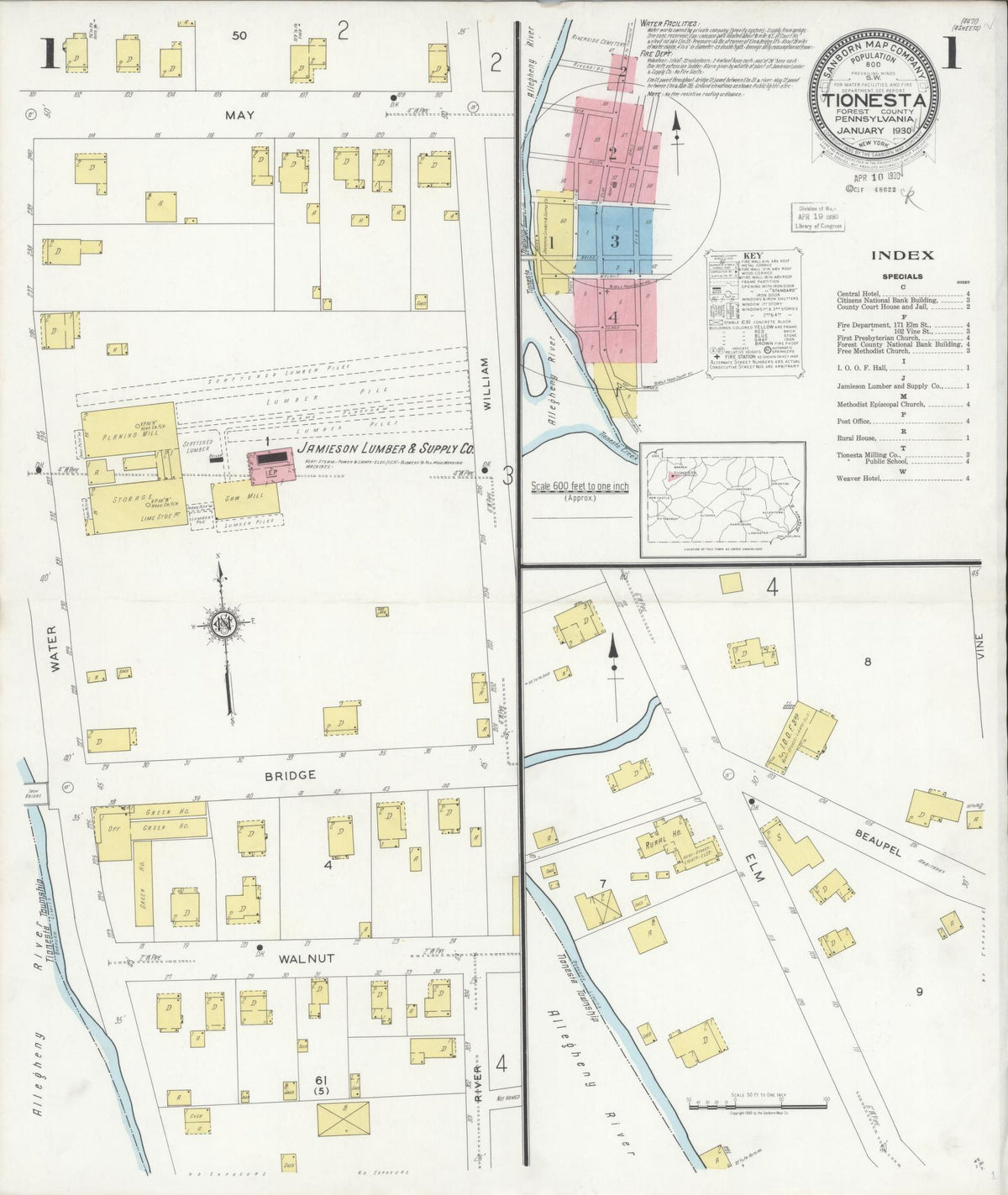 Sanborn Fire Insurance Map from Tionesta, Forest County, Pennsylvania (1930), Sheet #0001 - Historic Sanborn Fire Insurance Map Print, vintage old map wall art, antique decor, genealogy gift, Pennsylvania Pennsylvania map