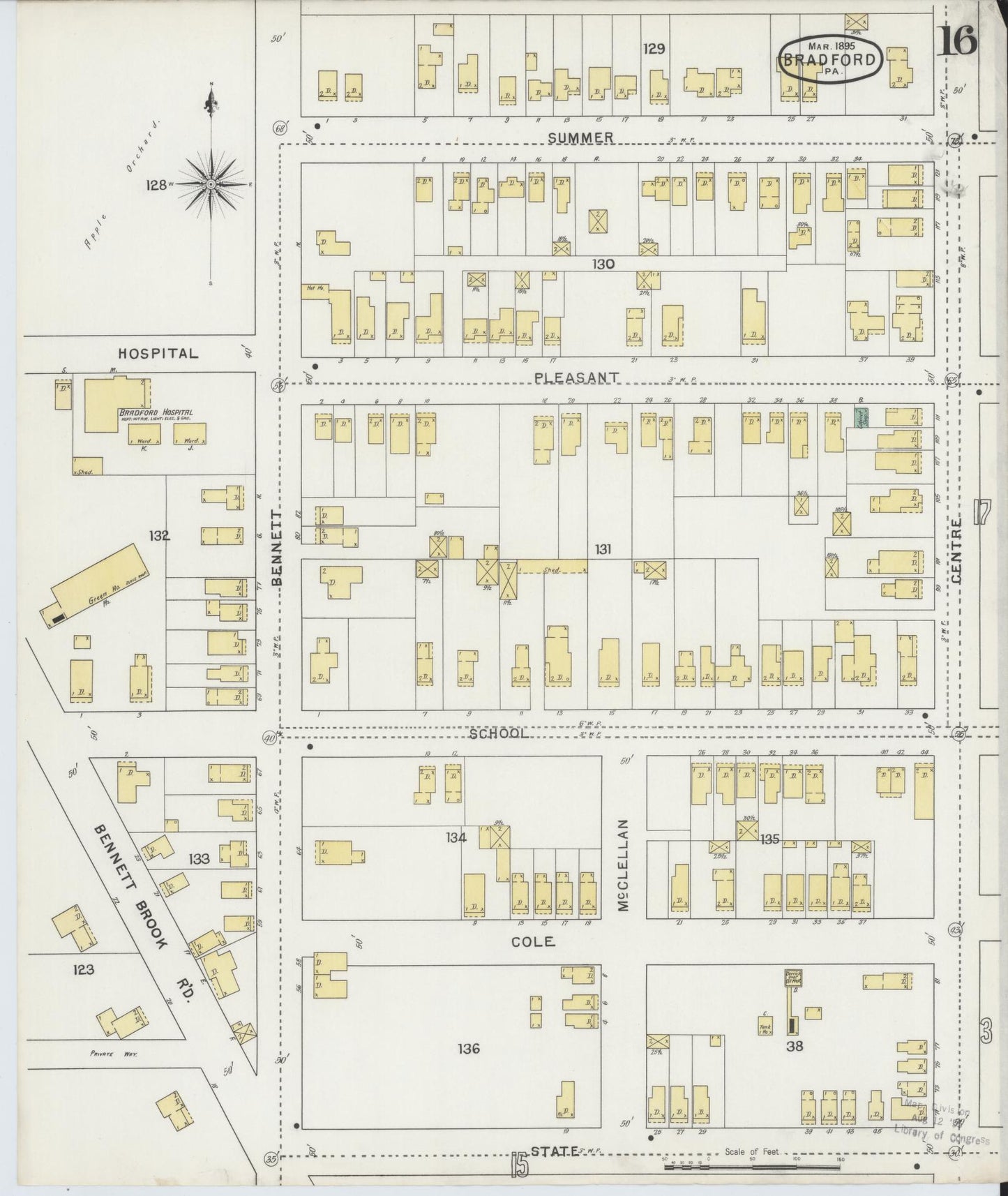 Sanborn Fire Insurance Map from Bradford, McKean County, Pennsylvania (1895), Sheet #0016 - Historic Sanborn Fire Insurance Map Print, vintage old map wall art, antique decor, genealogy gift, Pennsylvania Pennsylvania map