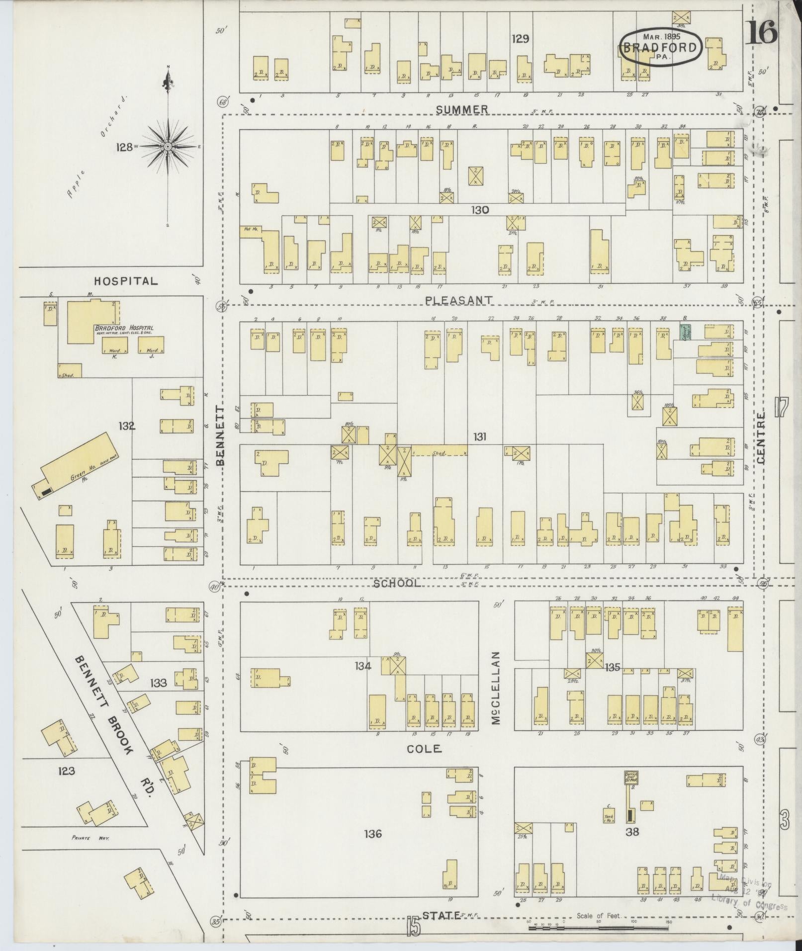 Sanborn Fire Insurance Map from Bradford, McKean County, Pennsylvania (1895), Sheet #0016 - Historic Sanborn Fire Insurance Map Print, vintage old map wall art, antique decor, genealogy gift, Pennsylvania Pennsylvania map
