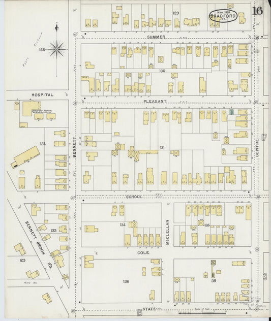 Sanborn Fire Insurance Map from Bradford, McKean County, Pennsylvania (1895), Sheet #0016 - Historic Sanborn Fire Insurance Map Print, vintage old map wall art, antique decor, genealogy gift, Pennsylvania Pennsylvania map