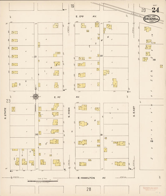 Sanborn Fire Insurance Map from Grinnell, Poweshiek County, Iowa (1922), Sheet #0024 - Historic Sanborn Fire Insurance Map Print, vintage old map wall art
